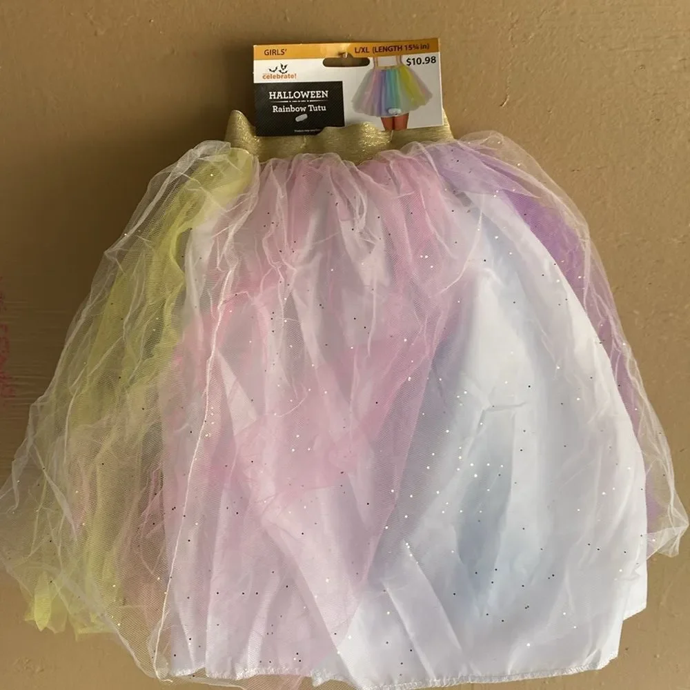Girls Rainbow Pastel Sparkle Tutu Skirt L/XL Unicorn Princess Dress Up